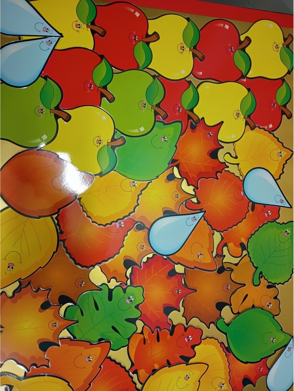 Vintage Carson Dellosa lot of 45~Laminated Cut Outs Apples Leaves, Water Drops